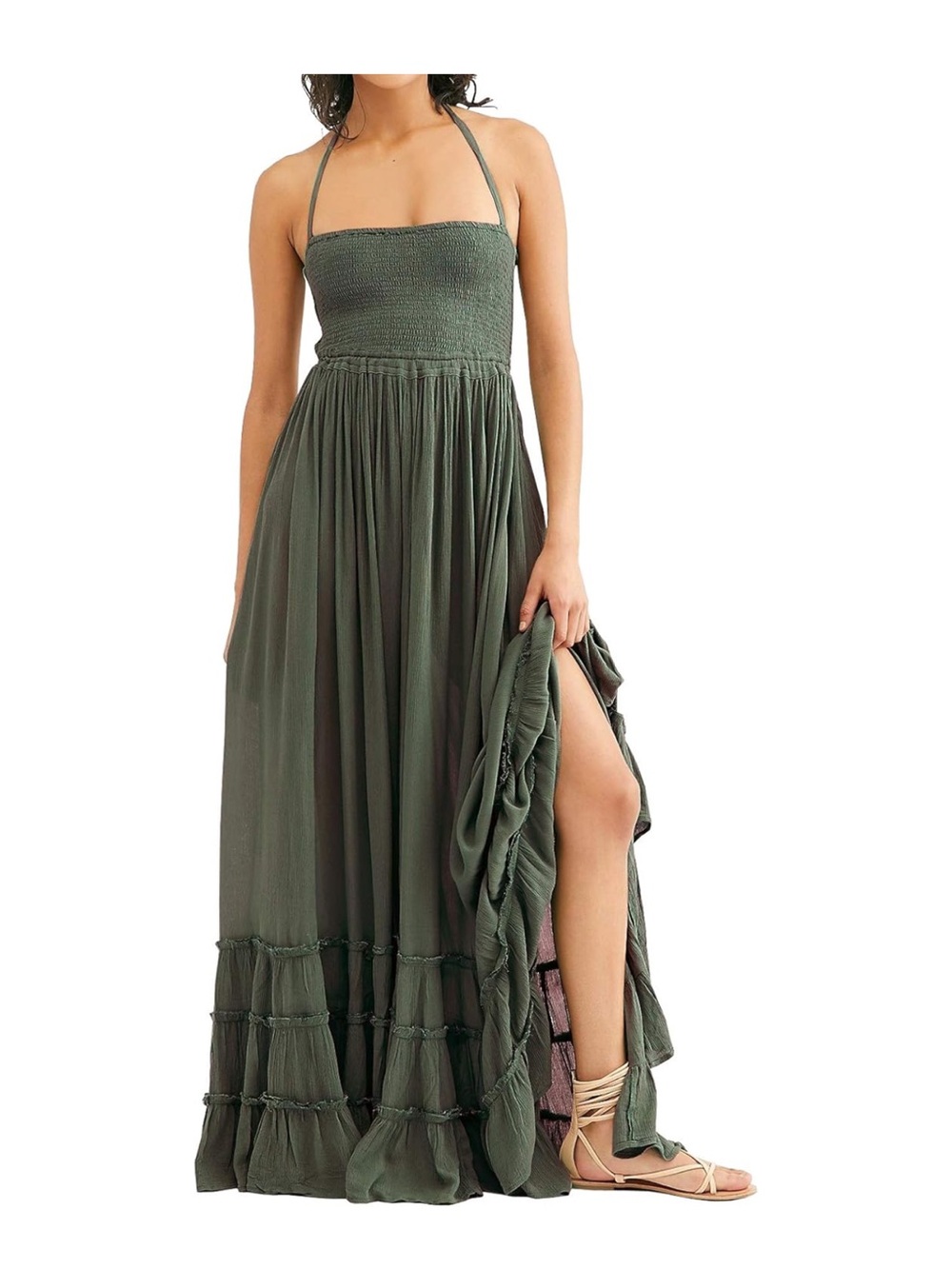 Olive Green Halter Maxi Dress - Women
